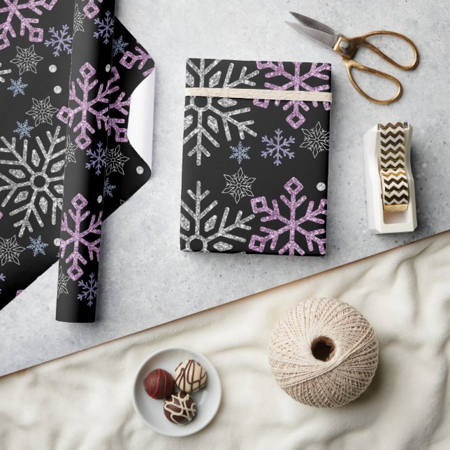 Snowflake Christmas Purple Silver Wrapping Paper (Crafts)