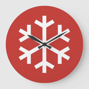 Snowflake Christmas Red Large Clock