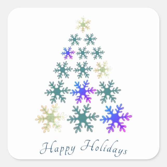 Snowflake Christmas Tree Merry Christmas Holiday Square Sticker (Front)