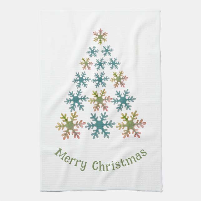 Snowflake Christmas Tree Minimalist Holiday  Tea Towel (Vertical)