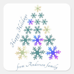 Snowflake Christmas Tree Personalised Holiday Square Sticker