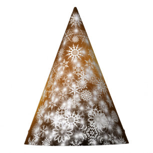 Snowflake Christmas Tree with Golden Background Party Hat