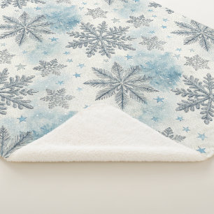 Snowflake Christmas Watercolor Winter Pine Sherpa Blanket