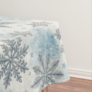 Snowflake Christmas Watercolor Winter Pine Tablecloth