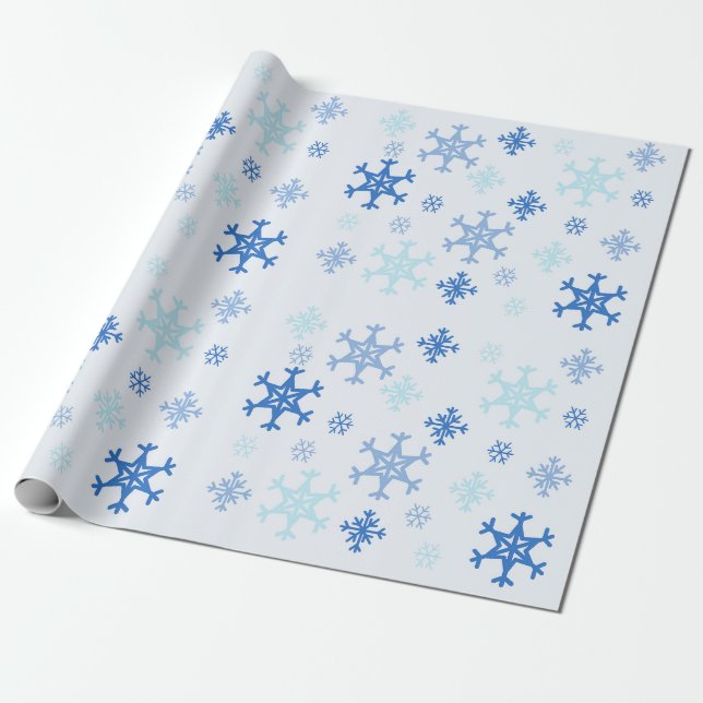 Snowflake Christmas Wrapping Paper - Light Blue (Unrolled)