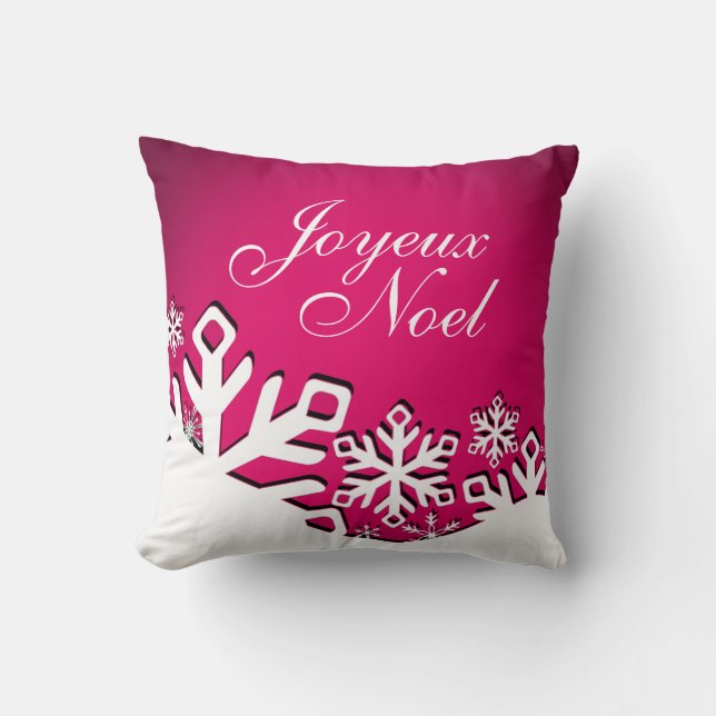 Snowflake City Joyeux Noel Christmas | fuschia Cushion (Front)