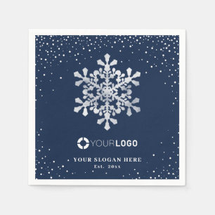 Snowflake company logo blue Christmas Napkin