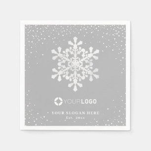 Snowflake company logo grey Christmas Napkin