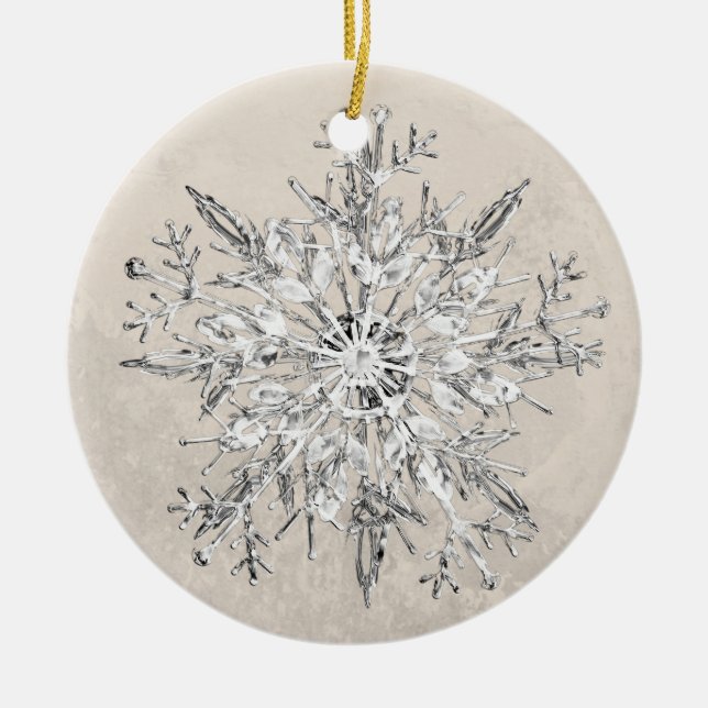 Snowflake Crystal Grunge   Ceramic Tree Decoration (Front)