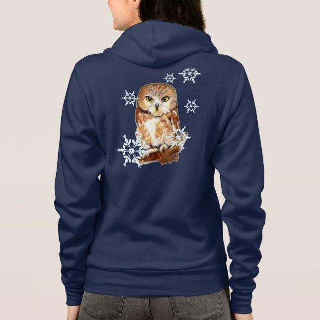 Snowflake Cute Saw Whet Owl Shirt (Back)