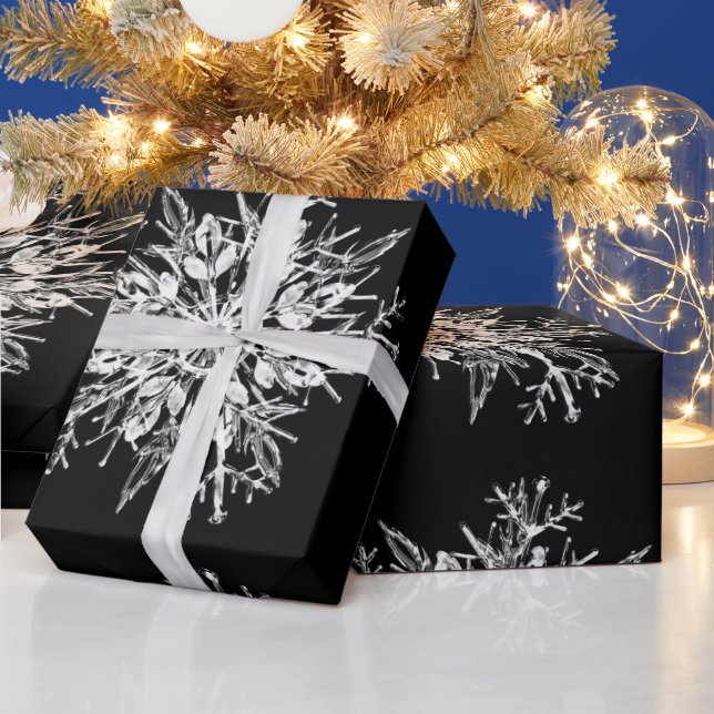 Snowflake Design Black White Wrapping Paper (Holidays)