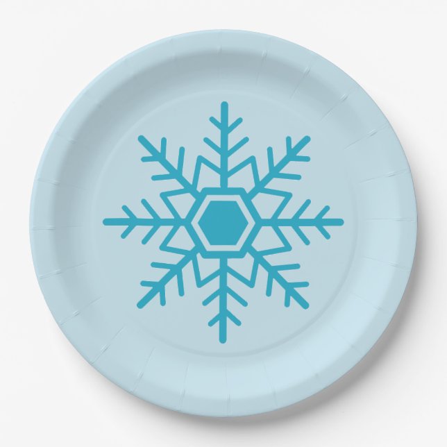 Snowflake Design Blue Paper Plate (Front)