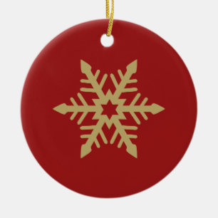 Snowflake Design Gold on Red Ceramic Tree Decoration