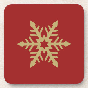 Snowflake Design Gold on Red Coaster