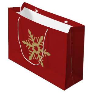 Snowflake Design Gold on Red Large Gift Bag