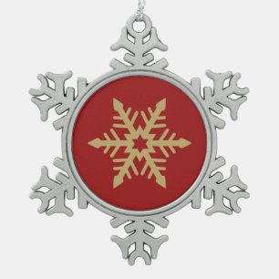 Snowflake Design Gold on Red Pewter Christmas Ornament
