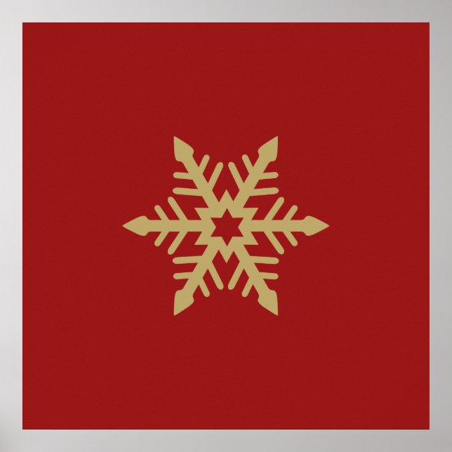Snowflake Design Gold on Red Poster (Front)