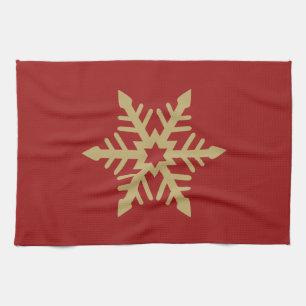 Snowflake Design Gold on Red Tea Towel