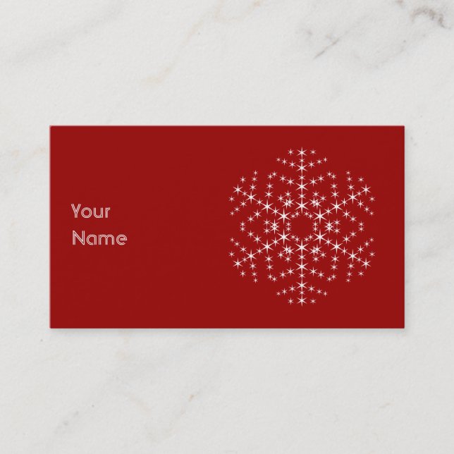 Snowflake Design in Dark Red and White. Business Card (Front)