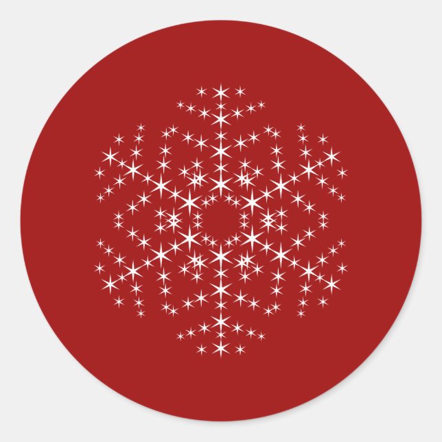 Snowflake Design in Dark Red and White. Classic Round Sticker (Front)