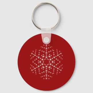 Snowflake Design in Dark Red and White. Key Ring