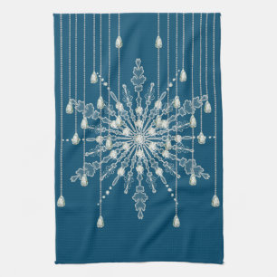 Snowflake diamond elegant winter blue grey tea towel