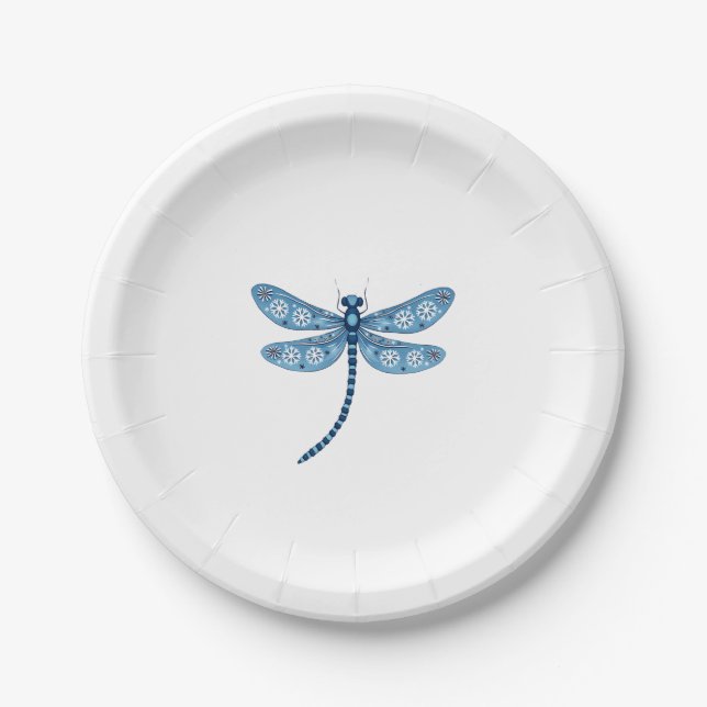 Snowflake Dragonfly Spirit Paper Plate (Front)