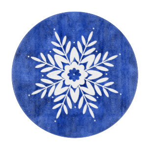 Snowflake Drawing 2, Indigo Blue Watercolor Cutting Board