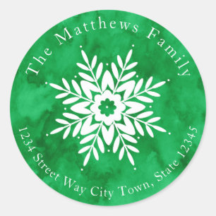 Snowflake Drawing 2 with Green Watercolor labels