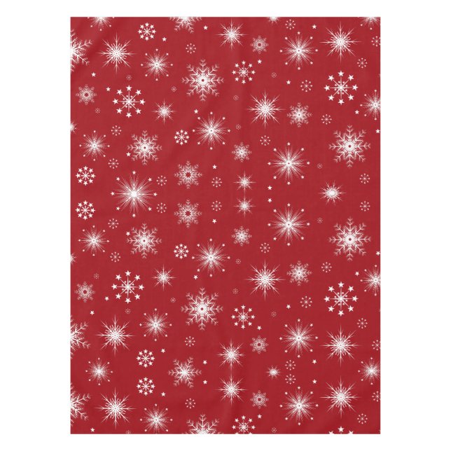 Snowflake Elegance: Red Festive Tablecloth  (Front)