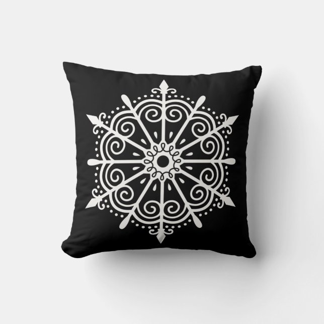 Snowflake Elegant Black White Christmas Cushion (Front)