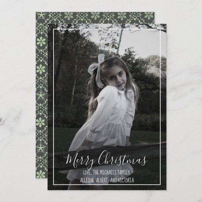 Snowflake Elegant Grey Nordic Modern 1 Photo Holiday Card (Front/Back)