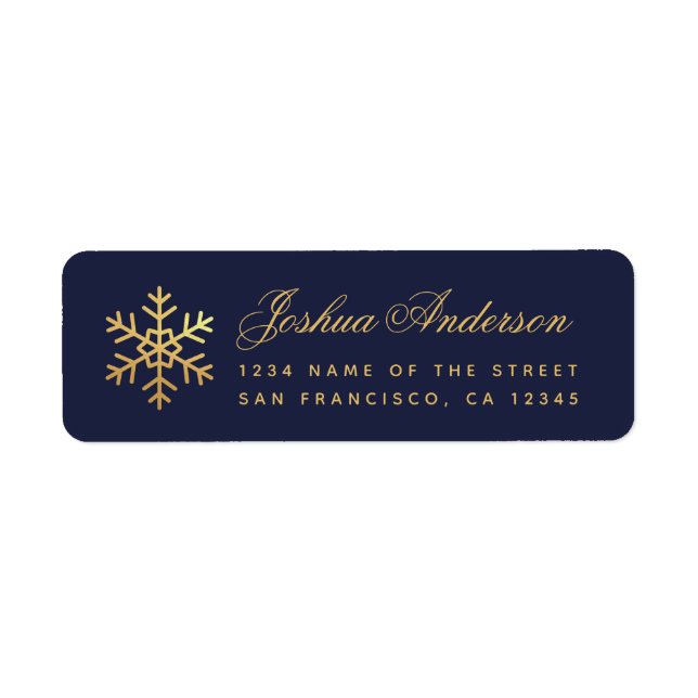 Snowflake Elegant Navy Blue Faux Gold Foil Winter  (Front)