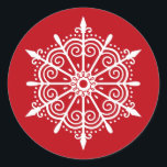 Snowflake Elegant Red White Christmas Sticker<br><div class="desc">A festive red and white holiday snowflake sticker that adds that finishing touch to your Christmas Cards. Designed for you by Blackberry Boulevard.</div>