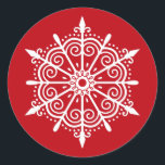 Snowflake Elegant Red White Christmas Sticker<br><div class="desc">A festive red and white holiday snowflake sticker that adds that finishing touch to your Christmas Cards. Designed for you by Blackberry Boulevard.</div>
