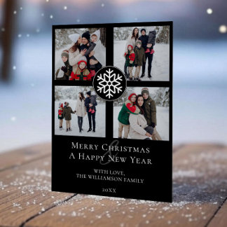 Snowflake Emblem Photo Collage | Black Holiday Card