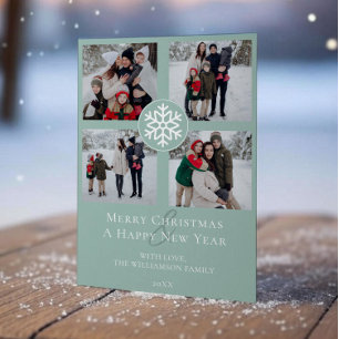 Snowflake Emblem Photo Collage Teal Holiday Card