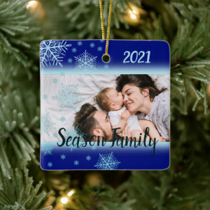 Snowflake Family Christmas Photo Ceramic Ornament