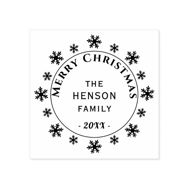 Snowflake Family Merry Christmas Rubber Stamp (Imprint)
