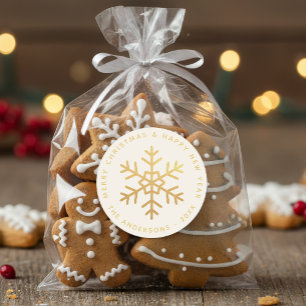 Snowflake Faux Gold Merry Christmas Happy New Year Classic Round Sticker