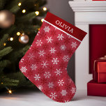 Snowflake Festive Red White Christmas Pattern Small Christmas Stocking<br><div class="desc">Embrace the spirit of Christmas with this classic personalised stocking. A festive red and white snowflake pattern evokes the warmth and joy of the holiday season. This timeless design is perfect for adding a touch of traditional charm to your Christmas decor. Personalise it with a name to make it a...</div>