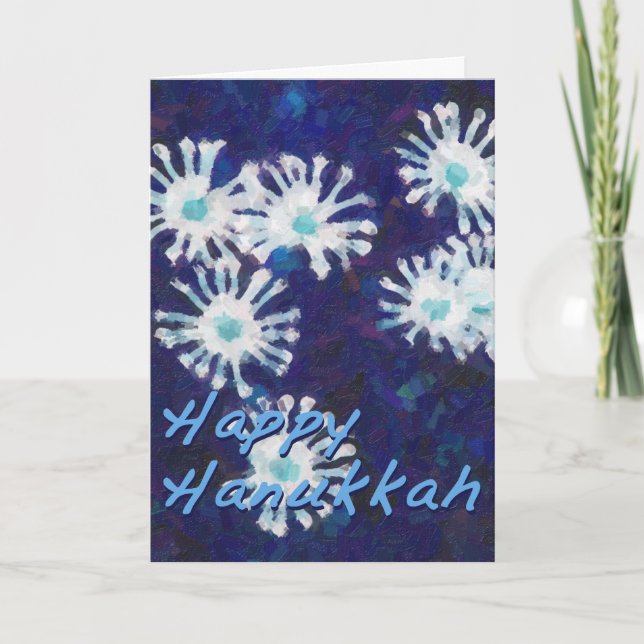 Snowflake Flower Hanukkah Blue Illustration Holiday Card (Front)