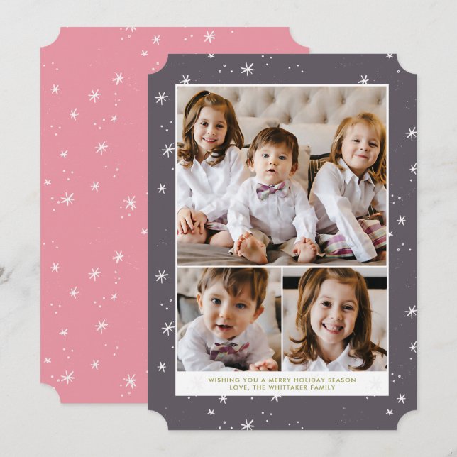 Snowflake Flurry Christmas Holiday Flat Card (Front/Back)