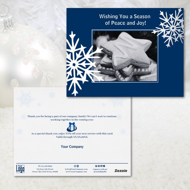 Snowflake Foil Accents Blue Business Holiday Card (Snowflake Foil Accents Blue Business Holiday Card)