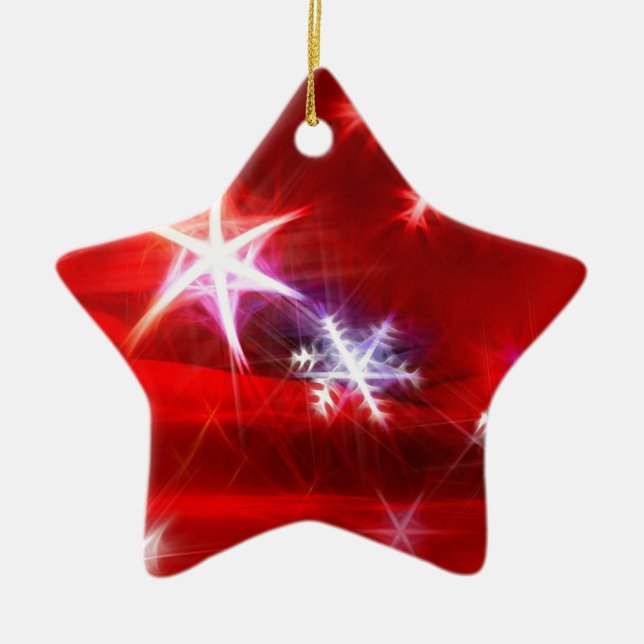 Snowflake Fractal in  Red Ceramic Tree Decoration (Front)