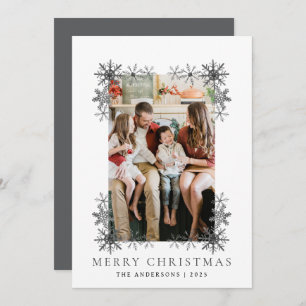 Snowflake Frame Christmas   Elegant Family 1 Photo Holiday Card