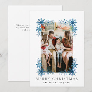 Snowflake Frame Christmas   Elegant Family 1 Photo Holiday Card