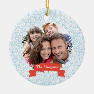 Snowflake Frame Holiday Family Photo Ornament