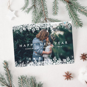 Snowflake Frame   Modern New Year Photo Card