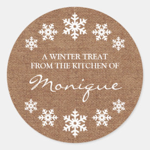 Snowflake Frame Winter Treat Label Faux Burlap